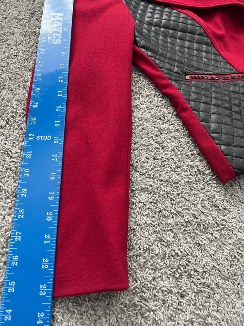 Lena Gabrielle Red Jacket Black Quilted Faux Leather Panels Zipper Trim - Size 8 - Picture 13 of 15